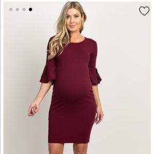 Pink blush Burgundy Ruffle Sleeve Maternity Dress